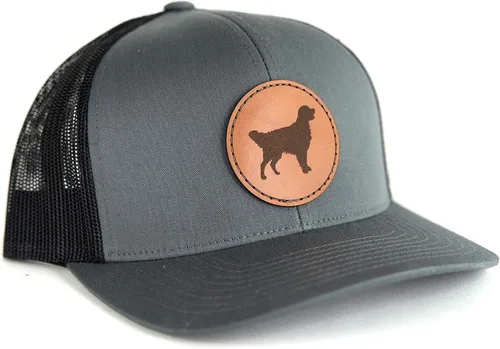 Sombrero de cuero Golden Retriever | Regalo Golden Retriever | Sombrero de camionero dorado | Gorra de béisbol Golden Retriever, Frente gris/malla