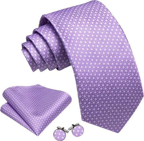 Miniatura 90 de Barry.Wang Corbatas de seda para hombre, diseño de lunares, gemelos cuadrados de bolsillo, gemelos para negocios, boda