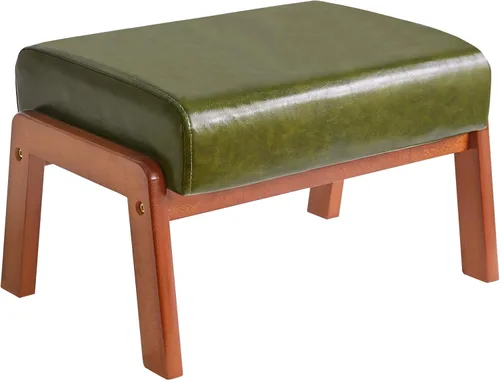 IBUYKE Taburete otomano pequeño de 10.2 pulgadas de alto, reposapiés rectangular de piel sintética con asiento acolchado y patas de madera,