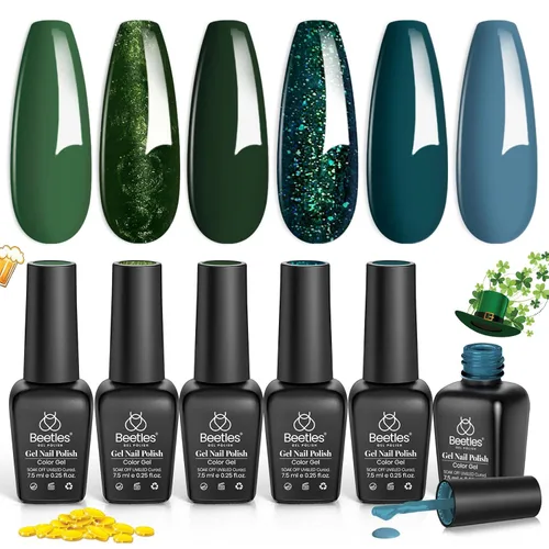 Miniatura 12 de Beetles - Esmalte de uñas de gel rojo, 6 colores, colección Marvelous Lady, esmalte de uñas con purpurina burdeos, nude, rojo brillante, diseño