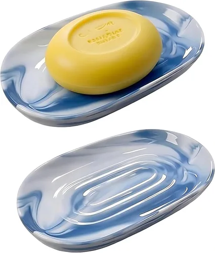 Miniatura 19 de Jabonera, Jabonera de Cerámica con Patrón de Mármol para Ducha, Bandeja Ahorradora de Jabón para Baño, Fregadero de Cocina y Tocador, Soporte Negro