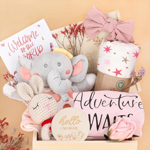 Regalos para niña, regalos de baby shower para niñas, regalo para niñas recién nacidas, cesta de regalo para bebé, regalo único esencial para bebé,