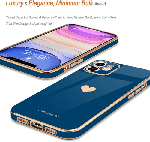 Miniatura 4 de Teageo Funda compatible con iPhone 11 para mujeres y niñas, lindo diseño de corazón de amor, lujoso brillante plateado, cubierta trasera suave, Azul