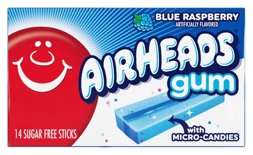 Miniatura 5 de Airheads Dulces, Chicle, Sabor Frambuesa Azul, Sin Azúcar, Xilitol, 14 Palitos por Paquete, Caja de 12 Paquetes
