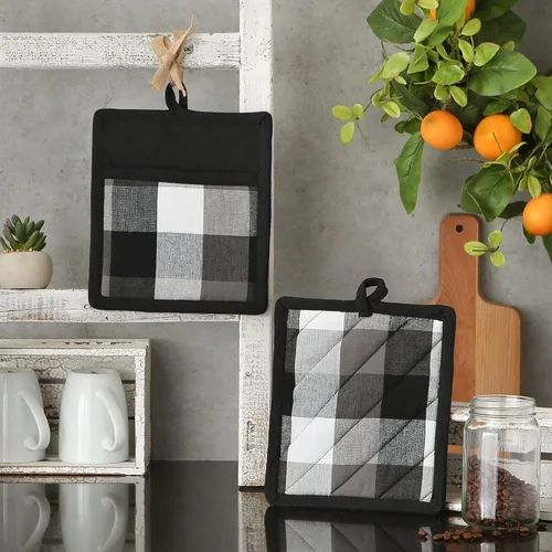 Miniatura 3 de DII Tri-Color Check Collection - Juego de agarraderas para cocina, color negro, 2 piezas