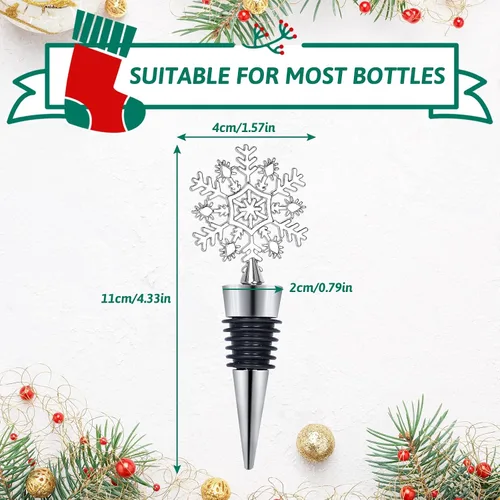 Miniatura 2 de Whaline Tapón de vino de copo de nieve de 4 piezas, tapón decorativo de Navidad, tapón de botella de metal para bebidas y cerveza para mantener