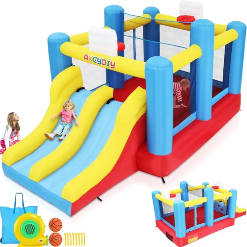 Miniatura 10 de Casa de rebote inflable blanca para niños, castillo hinchable para niños de 3 a 10 años, casa de rebote para niños pequeños con alfombrilla