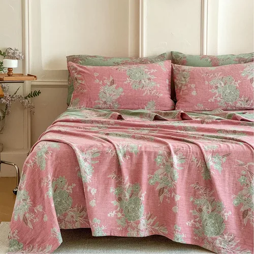 Miniatura 36 de FADFAY Juego de sábanas tamaño King, 100% algodón, elegante ropa de cama de granja con hojas verdes menta y flores blancas, sábana suave