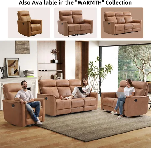 Miniatura 8 de CANMOV Juego de muebles de sofá reclinable manual para sala de estar, incluye sillas de enfermería Leathaire, reclinables giratorias, sillón