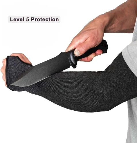 Miniatura 2 de 5 pares de mangas protectoras para brazos, protección de nivel 5 resistente a cortes con orificio para el pulgar (negro)