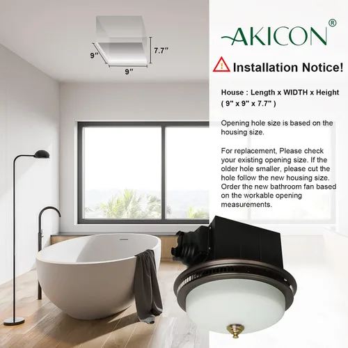Miniatura 5 de Akicon Extractor de baño con luz, ultra silencioso de 110 CFM 1.5 Sones Ventilación de escape de baño Combo de luz y luz nocturna, 3 años de Blanco