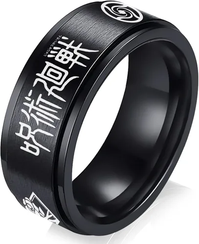 AntDear Jujutsu Kaisen - Anillo de anime para hombres, anillo giratorio de acero inoxidable negro, mercancía de joyería de anime, Acero inoxidable,