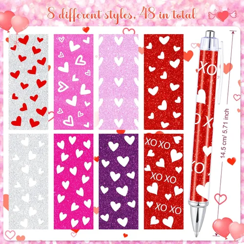 Miniatura 2 de Yeaqee 48 bolígrafos para el día de San Valentín, bolígrafos retráctiles de corazones coloridos a granel, regalos de fiesta de corazón dulce, 0.039