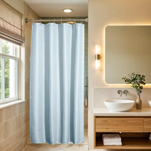 Miniatura 32 de AmazerBath - Cortina de ducha extralarga de 96 pulgadas, cortina de ducha de nido de abeja blanca extralarga, cortinas de ducha de tela para baño
