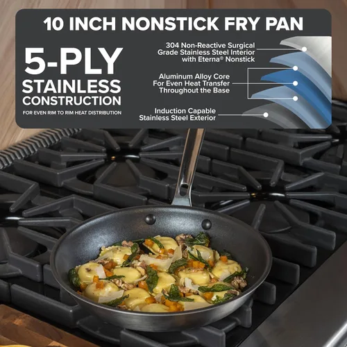 Miniatura 2 de VIKING Culinary Professional - Sartén antiadherente de acero inoxidable de 5 capas, 10 pulgadas, mango ergonómico que se mantiene fresco, apto