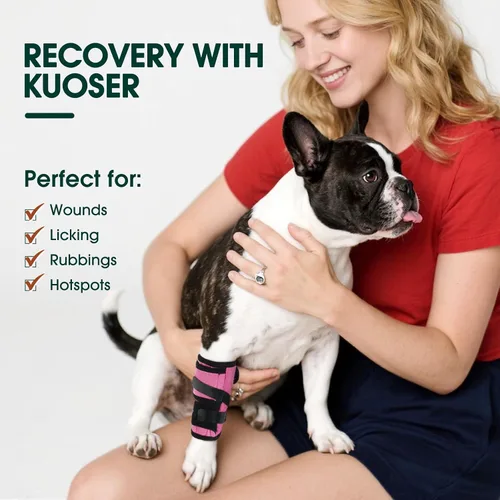 Miniatura 6 de Kuoser Soporte de pierna de perro pequeño, envoltura de compresión para patas delanteras y traseras, rodillera ajustable para perro, soporte