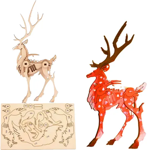 Miniatura 3 de Rompecabezas de animales de madera 3D, kit de manualidades de montaje para adultos, adorno hecho a mano pintable, decoración creativa para el hogar