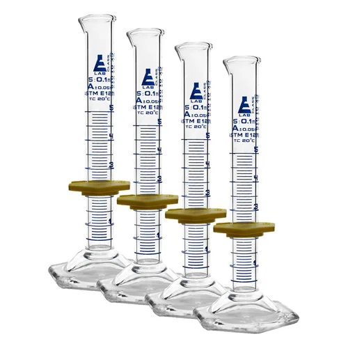 Miniatura 17 de Cilindro graduado, 50 mL - ASTM, tolerancia clase A ± 0.0 fl oz - Collar protector, base hexagonal - Graduaciones azules - Vidrio de borosilicato