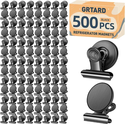 Miniatura 27 de Grtard Paquete de 12 clips magnéticos, imanes de nevera, clips magnéticos fuertes resistentes, clip magnético para pizarra blanca para oficina, Negro