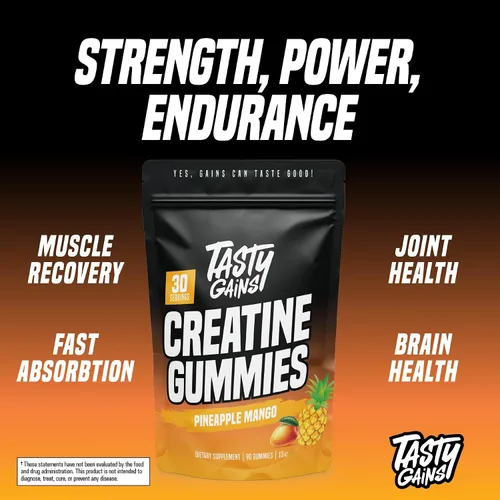 Miniatura 7 de TASTY GAINS Gomitas de Creatina - 90g de Monohidrato de Creatina - Suplementos para Entrenamiento - Construye Músculo y Aumenta la Fuerza