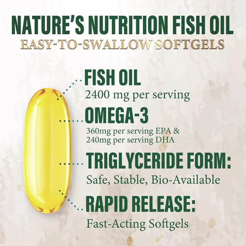 Miniatura 3 de Suplementos de aceite de pescado Omega 3 – 2400 mg de aceite de pescado por porción – Omega-3 de triple fuerza con ácidos grasos EPA y DHA – Apoyo