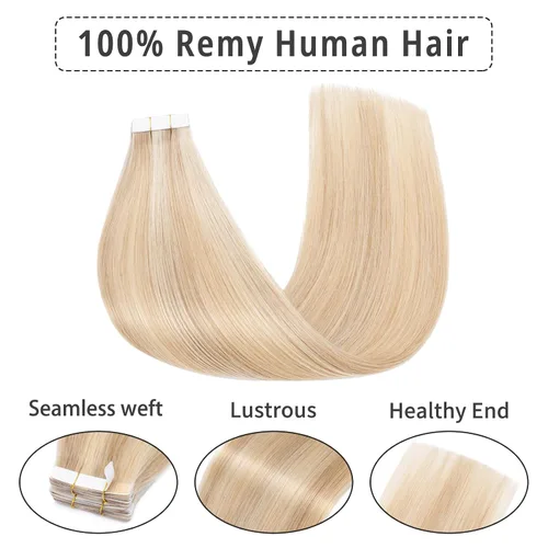 Miniatura 2 de Extensión de cabello humano Remy con cinta, 3.53 onzas (100 gramos), extensiones de cabello humano liso, trama sin costuras
