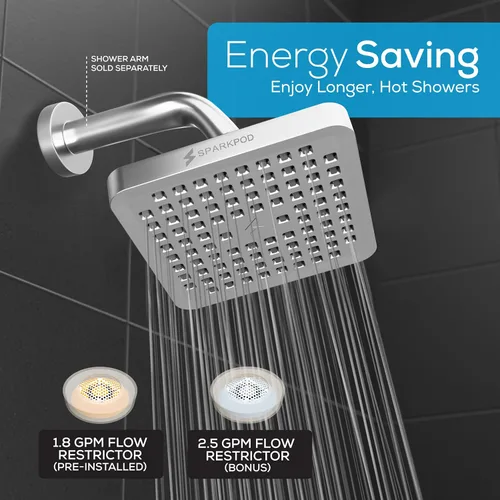 Miniatura 6 de SparkPod Cabezal de regadera – Lluvia de alta presión – Diseño de lujo de calidad premium – Instalación en 1 minuto – Reemplazo ajustable fácil