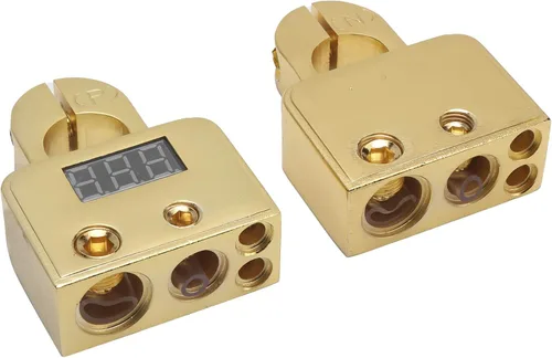 Miniatura 2 de Kit de conectores de terminales de batería de coche con voltímetro digital 0/4/8/10 AWG chapado en oro A (dorado)