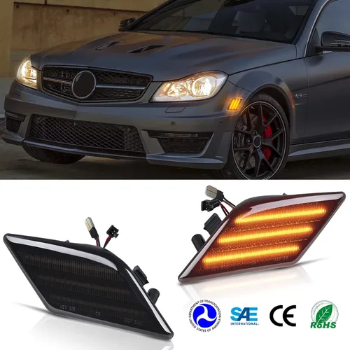 Miniatura 5 de POPMOTORZ Conjunto de luz LED de marcador lateral para parachoques delantero, kit de lámpara de señal intermitente ámbar compatible con Mercedes