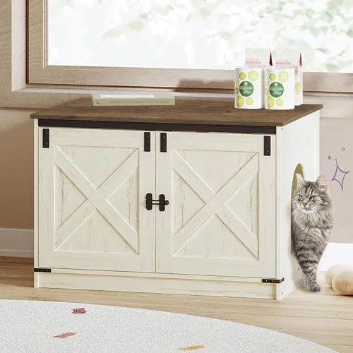 Miniatura 14 de Hzuaneri Caja de arena para gatos con cojín, mueble oculto con divisores extraíbles, entrada reversible lado izquierdo o derecho, casa para gatos
