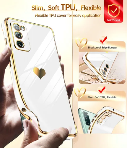 Miniatura 3 de LeYi Funda para Samsung Galaxy S20 FE con protector de pantalla [2 piezas] + protección completa de la cámara, diseño femenino de corazón chapado