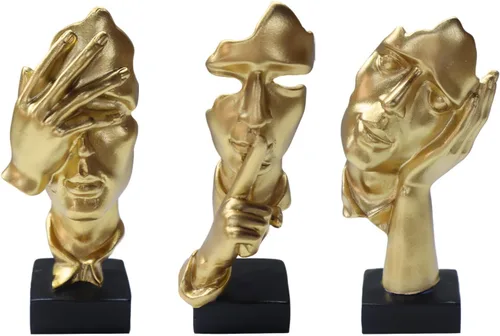 Miniatura 10 de aboxoo 3 piezas Estatua del pensador, Figura de arte abstracto El silencio es oro, Esculturas modernas de resina No oír, No ver, No hablar