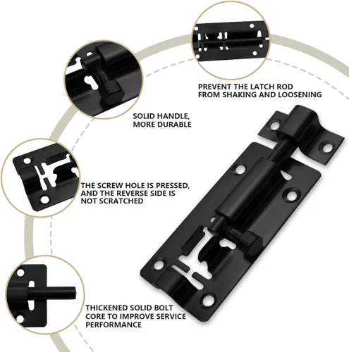 Miniatura 4 de SANATO Pestillo de perno de barril deslizante de 3 pulgadas, cerradura deslizante de acero inoxidable para seguridad de puerta, negro (4 piezas)