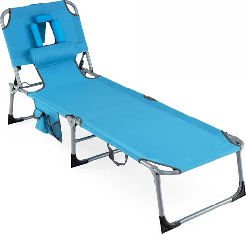 Miniatura 9 de COSTWAY Silla de salón plegable de playa, silla de bronceado con agujero para la cara, respaldo ajustable de 5 posiciones, almohada y bolsillo