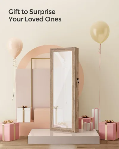 Miniatura 52 de Songmics - UJJC93W - Armario para joyas que se puede cerrar con llave, de montaje en pared o puerta, con espejo de 6 luces LED, para organización