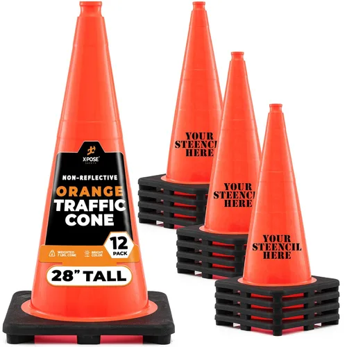 Miniatura 50 de Xpose Safety Cono de tráfico verde lima de 28 pulgadas, paquete de 4, cono de seguridad de PVC de alta calidad para estacionamiento, precaución