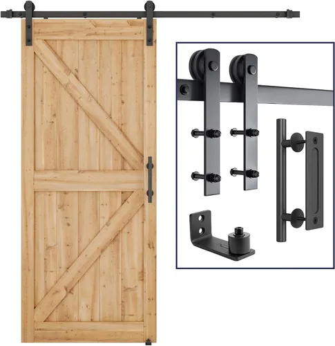 Miniatura 18 de SMARTSTANDARD Kit de herrajes para puerta corrediza de granero resistente de 5.5 pies, color negro
