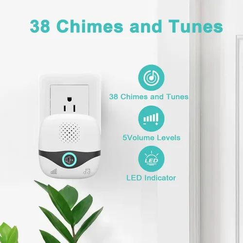 Miniatura 3 de TTJ Timbre inalámbrico con timbre Doobell, timbre de aula, rango de 1300 pies, configuración de 2 minutos, luces LED, IP55 impermeable, ajuste