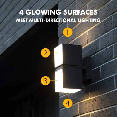 Miniatura 4 de LUTEC Cuba 3000K 1100LM LED Integrado Porche Pared Luz Exterior e Interior Dormitorio LED Pared Farol Sconce-Negro