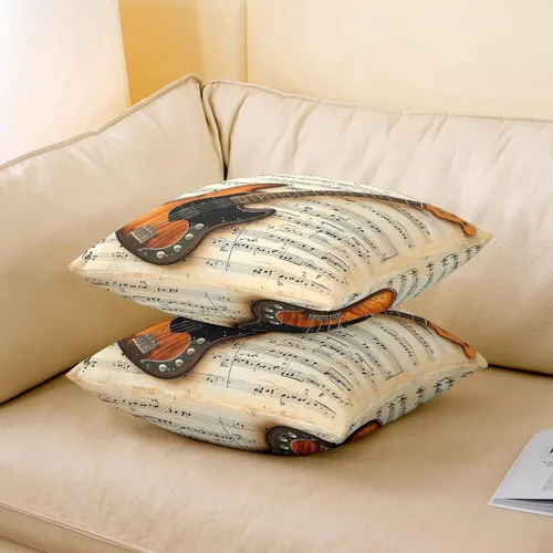 Miniatura 3 de Guitar Print Double Sides Print Pillow Covers 16"x16",Music Themed Bass Instruments Pillowcase Soft Square Cushion Cases,Rustic Music Score Note