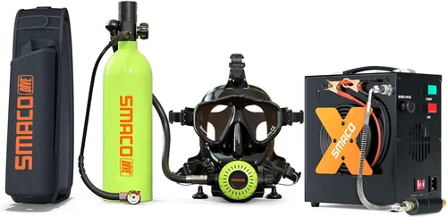 Miniatura 9 de SMACO Mini tanque de buceo con máscara de buceo de cara completa, S400 Pro 1L Mini tanque de buceo portátil botella de poni reutilizable hasta 20