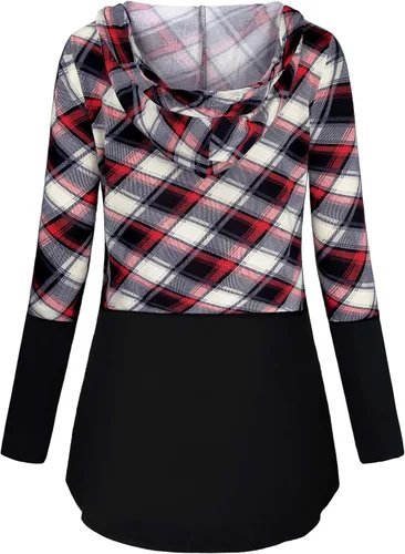 Miniatura 3 de QUINEE sudadera con capucha para mujer de manga larga a cuadros, bloque