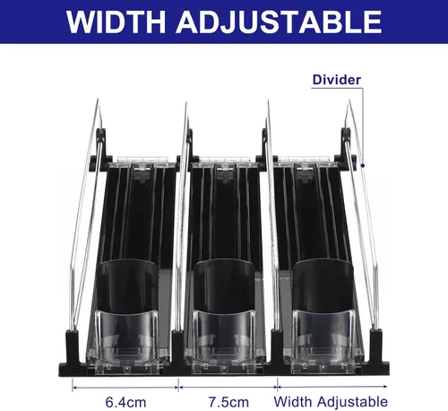 Miniatura 4 de uxcell Organizador de bebidas de 3 piezas para refrigerador, organizador de latas de soda autoempujable, ancho ajustable, dispensador de bebidas