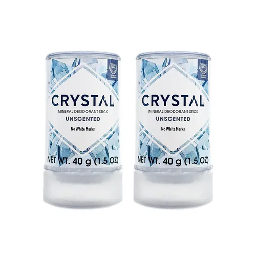 CRYSTAL™ Travel Stick - Desodorante mineral sin perfume con protección contra olores las 24 horas, no mancha y no es pegajoso, sin cloruro de
