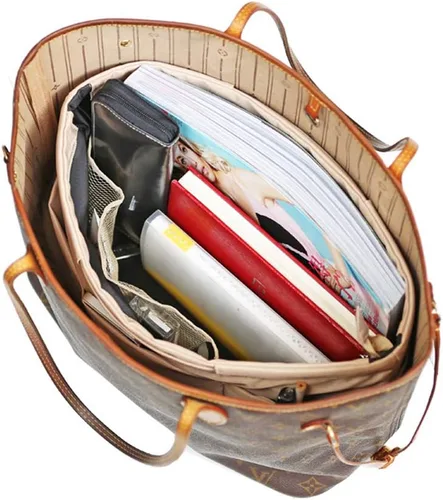 Miniatura 9 de iN Organizador de bolso con cremallera de tela de nailon para mujer, Beige