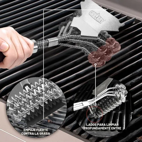 Miniatura 2 de Cepillo de parrilla y raspador sin cerdas, cepillo seguro para barbacoa para parrilla - Limpiador de parrilla de acero inoxidable de 18 pulgadas