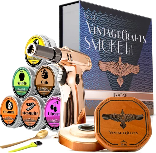 Kit de Ahumador de Cócteles iEZZONE con Antorcha, Kit de Infusor de Ahumador de Bourbon y Whisky, Kit de Ahumador de Bebidas al Estilo Antiguo,