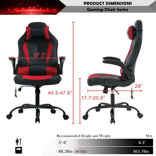 Miniatura 2 de Silla ergonómica para videojuegos, silla de escritorio de oficina con respaldo alto para computadora, con soporte lumbar, ajustable, giratoria, Rojo