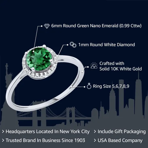 Miniatura 9 de Gem Stone King Anillo de compromiso de boda de oro blanco de 10 quilates con piedra natal y halo de diamantes Redondo de 0.236 in Anillo de oro