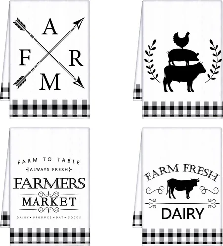 Miniatura 14 de Geyoga 4 toallas de cocina de pollo, gallo, toallas de mano con animales de granja, vaca, vintage, rústico, paño de té para primavera, Pascua, baño